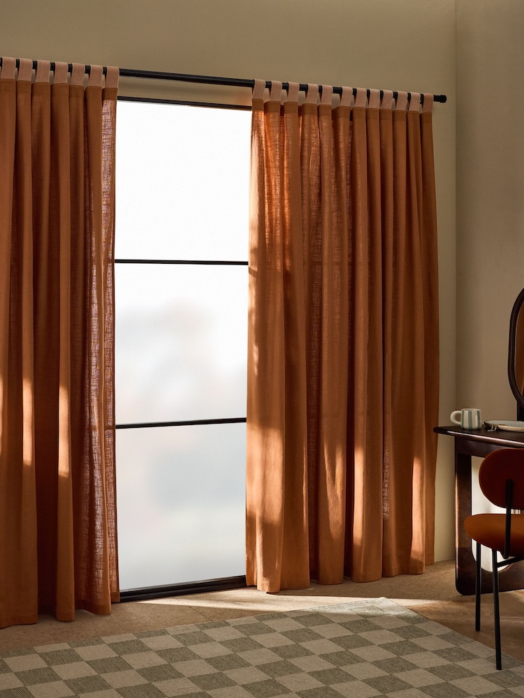 MADE.COM Rust Hadlo Textured Cotton Tab Top Curtains - Image 1 of 3 MADE.COM Rust Hadlo Textured Cotton Tab Top Curtains - Image 1 of 3