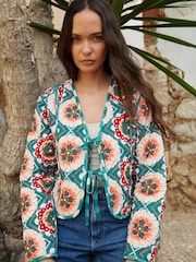 Another Sunday Green Geo Floral Print Reversible Quilted Jacket - Image 2 of 5