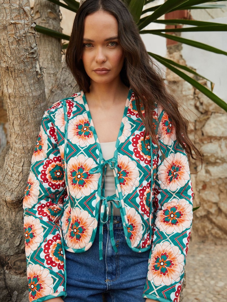 Another Sunday Green Geo Floral Print Reversible Quilted Jacket - Image 2 of 5