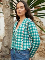 Another Sunday Green Geo Floral Print Reversible Quilted Jacket - Image 3 of 5