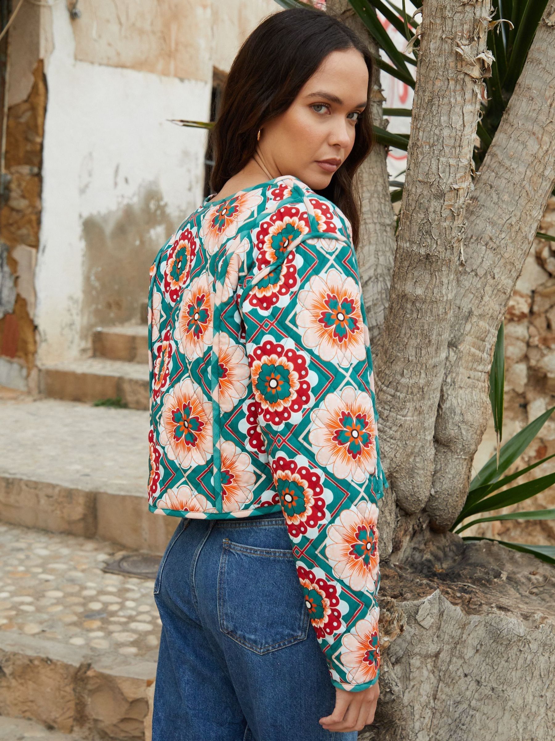 Buy Another Sunday Green Geo Floral Print Reversible Quilted