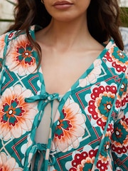 Another Sunday Green Geo Floral Print Reversible Quilted Jacket - Image 5 of 5