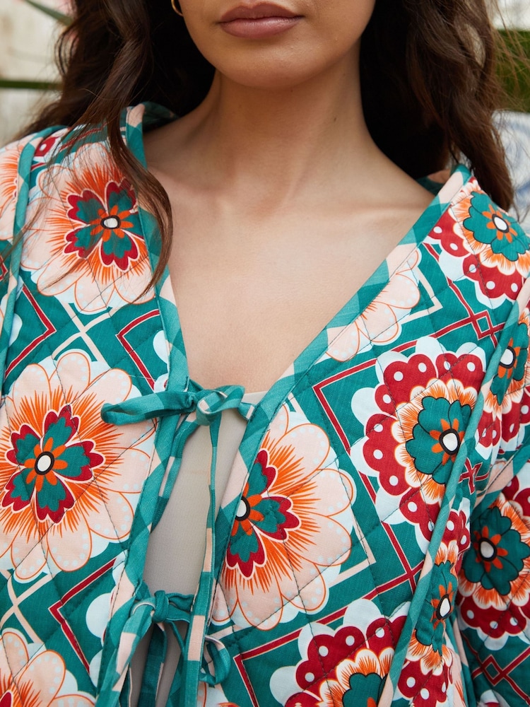 Another Sunday Green Geo Floral Print Reversible Quilted Jacket - Image 5 of 5