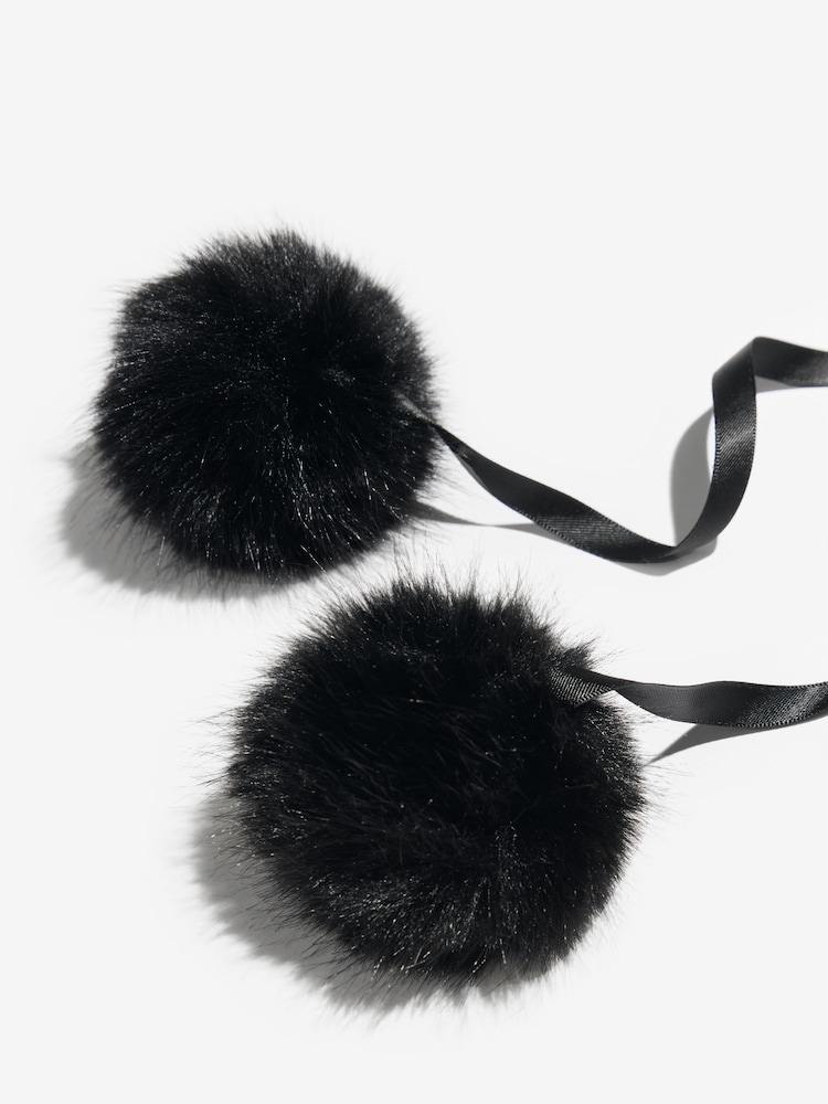Lipsy Black Faux Fur Trapper Hat with Poms - Image 2 of 3