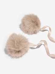 Lipsy Neutral Faux Fur Trapper Hat with Poms - Image 2 of 3