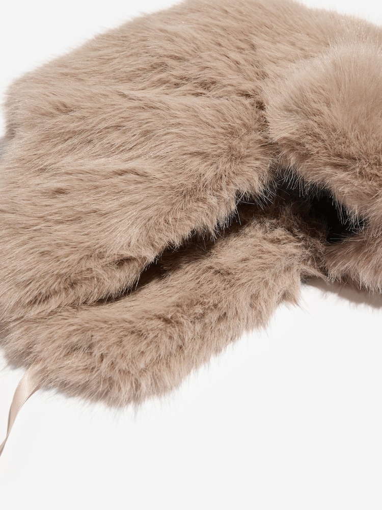 Lipsy Neutral Faux Fur Trapper Hat with Poms - Image 3 of 3