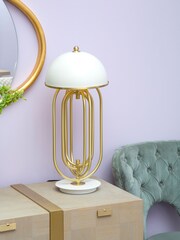 Fifty Five South Gold Metropolis Table Lamp with White Shade - Image 1 of 4