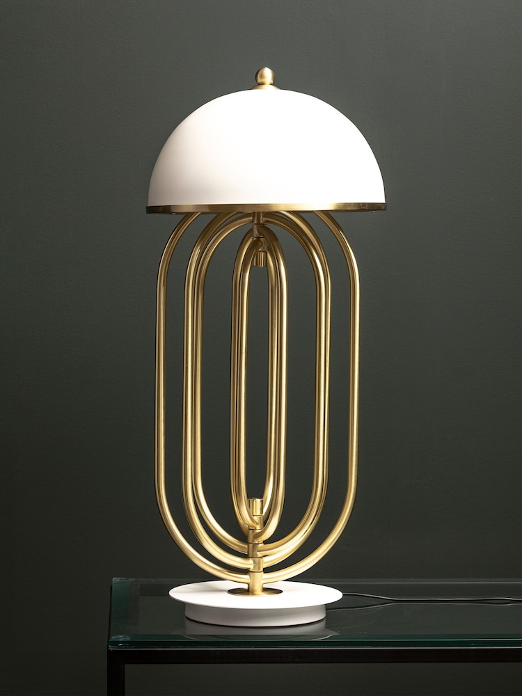 Fifty Five South Gold Metropolis Table Lamp with White Shade - Image 2 of 4