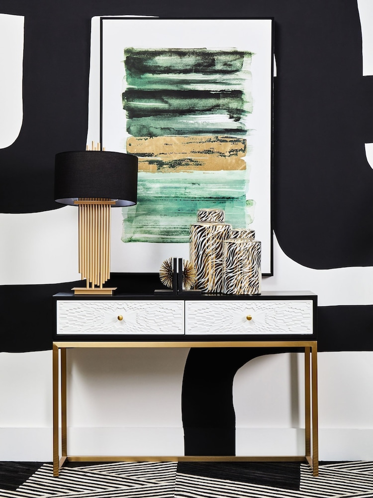 Fifty Five South Black Impero Table Lamp with Linen Shade - Image 1 of 4 Fifty Five South Black Impero Table Lamp with Linen Shade - Image 1 of 4