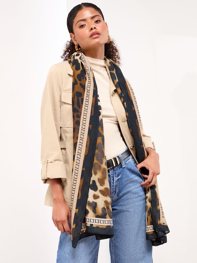 Lipsy Brown Leopard Lightweight Printed Scarf - Image 1 of 1