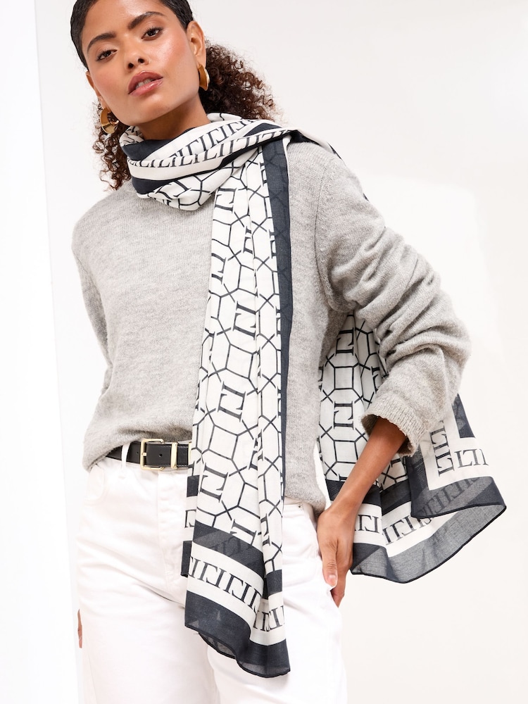 Lipsy Black/White Logo Lightweight Printed Scarf - Image 1 of 3