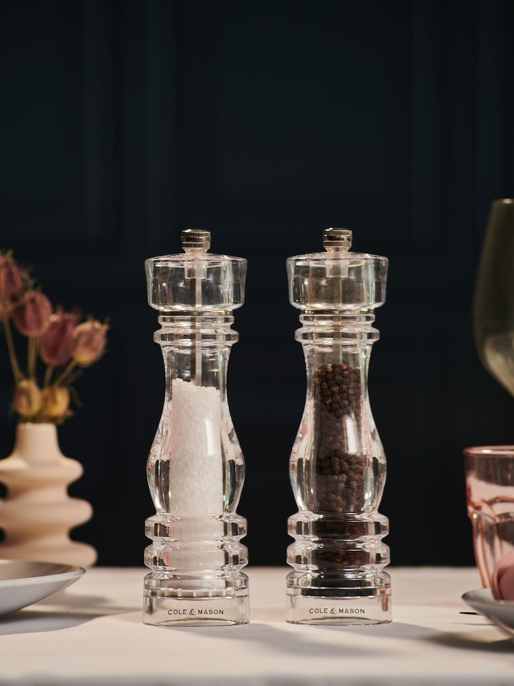 Cole & Mason Clear Large London Acrylic Salt Pepper Mill Set 220mm - Image 1 of 4