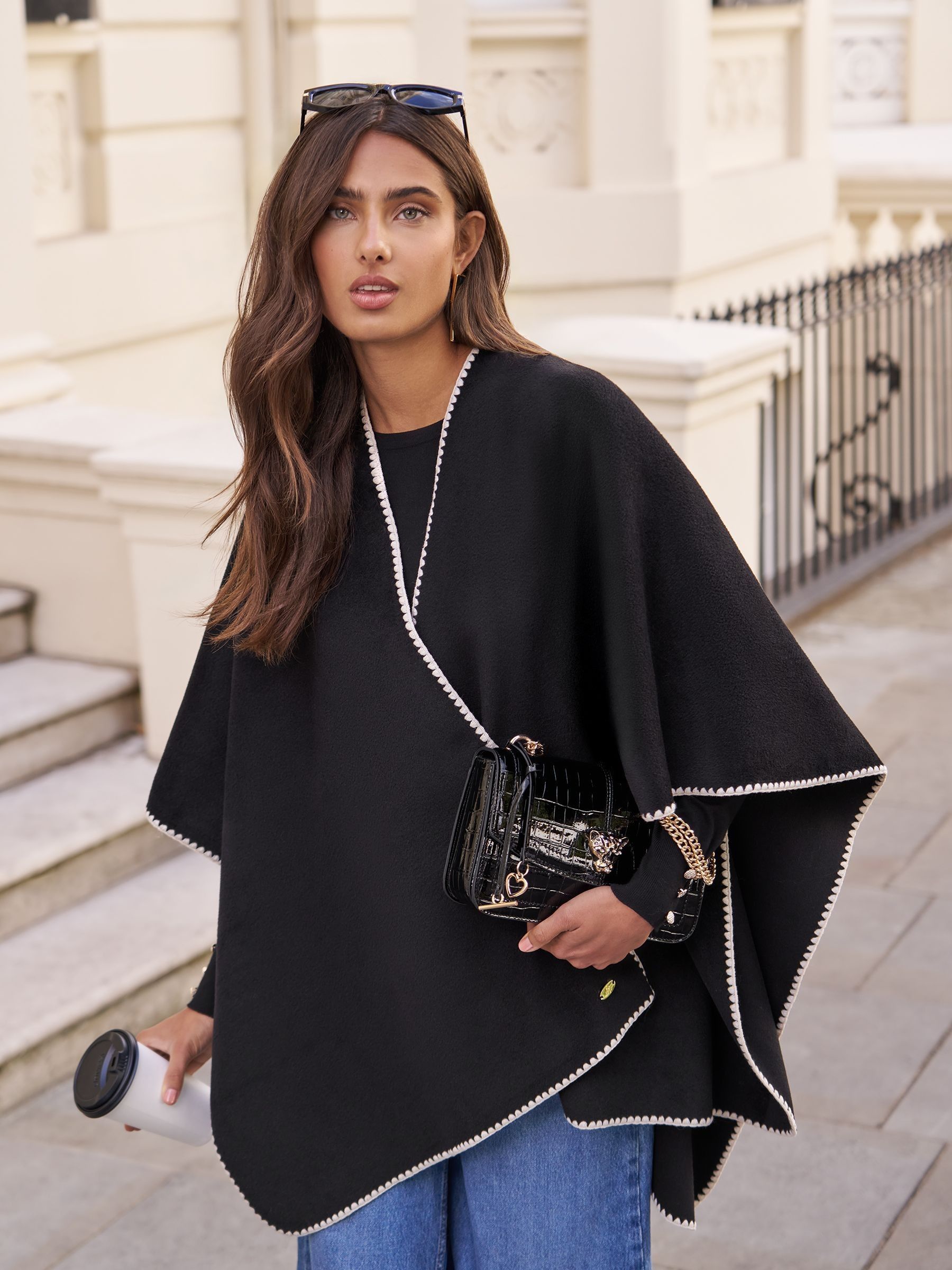 Buy Lipsy Black Whipstitch Trim Cape from the Next UK online shop