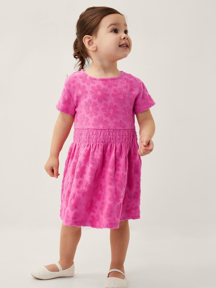 Monsoon Pink Baby Flower Towelling 100% Cotton Dress - Image 1 of 4