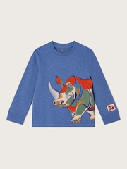 Monsoon Blue Rhino Print Long Sleeve 100% Cotton T-Shirt - Image 1 of 3