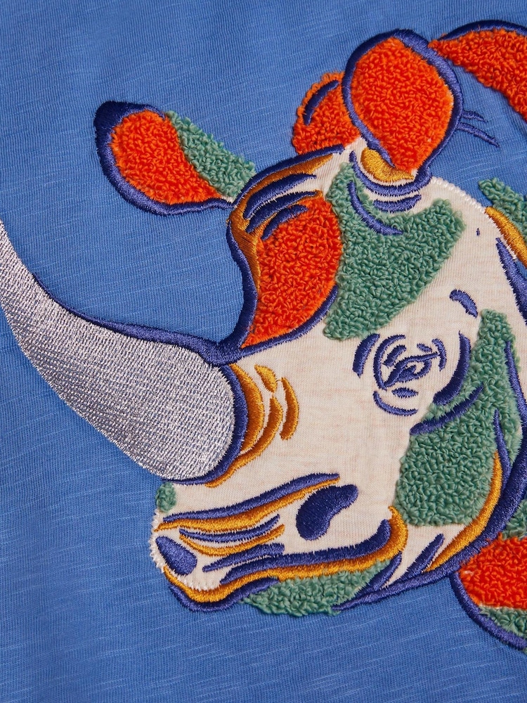 Monsoon Blue Rhino Print Long Sleeve 100% Cotton T-Shirt - Image 3 of 3