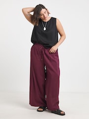 Simply Be Red Wide Fit Extreme Wide Leg Trim Detail Trousers - Image 1 of 5
