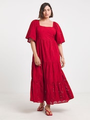 Simply Be Red 100% Cotton Broderie Tiered Maxi Dress - Image 1 of 4