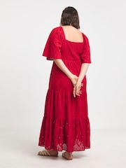 Simply Be Red 100% Cotton Broderie Tiered Maxi Dress - Image 2 of 4