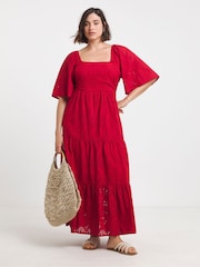 Simply Be Red 100% Cotton Broderie Tiered Maxi Dress - Image 4 of 4
