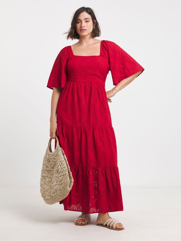Simply Be Red 100% Cotton Broderie Tiered Maxi Dress - Image 4 of 4