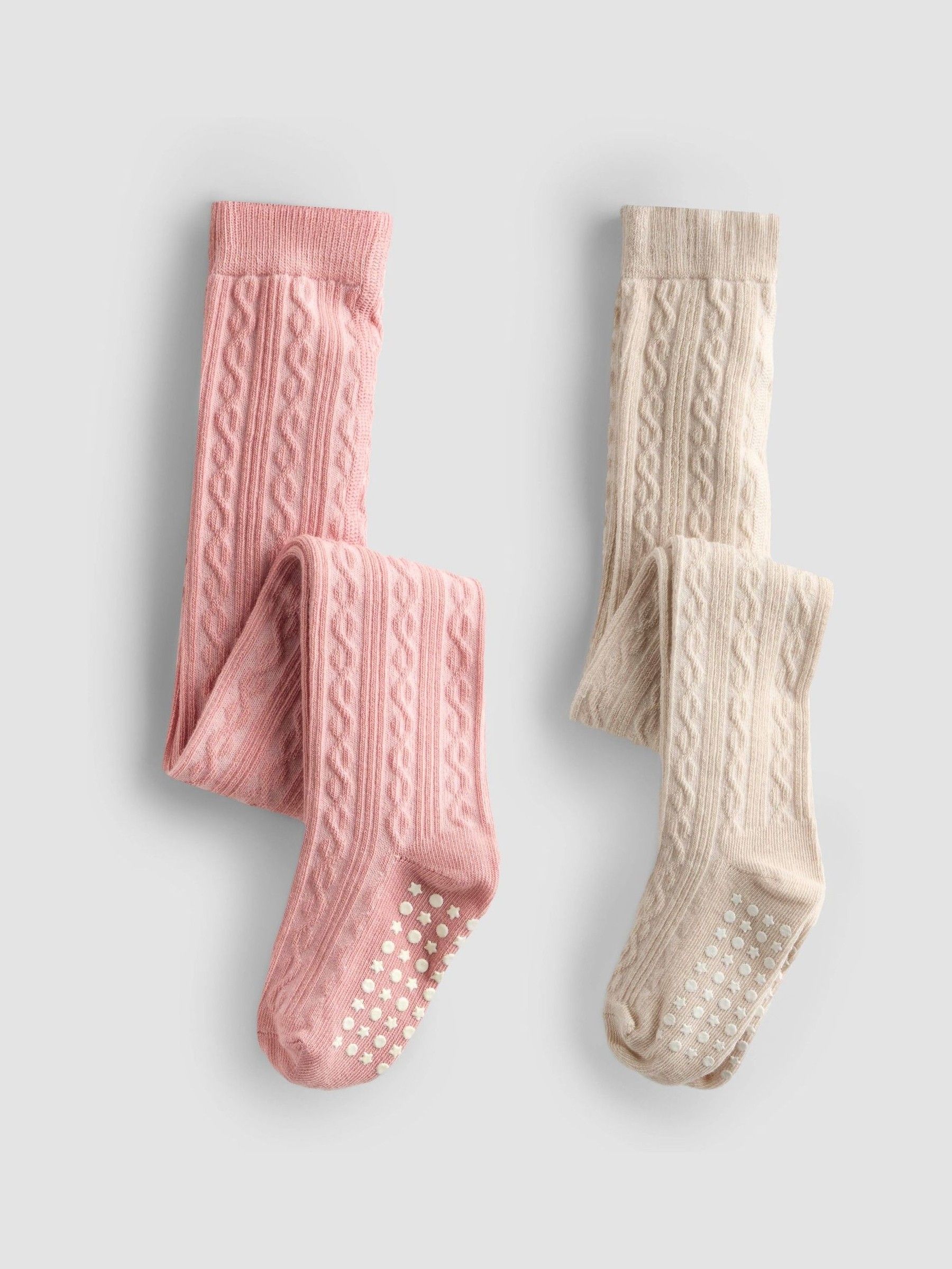 Jojo Maman Bébé Pink 2-Pack Cotton Rich Cable Tights