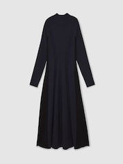 Reiss Navy/Black Zaya Knitted Contrast-Panel Midi Dress - Image 2 of 6