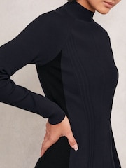 Reiss Navy/Black Zaya Knitted Contrast-Panel Midi Dress - Image 4 of 6