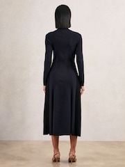 Reiss Navy/Black Zaya Knitted Contrast-Panel Midi Dress - Image 5 of 6