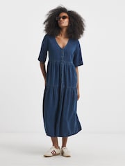 Simply Be Button Through Tiered Denim Smock Dress - Imagen 1 de 4