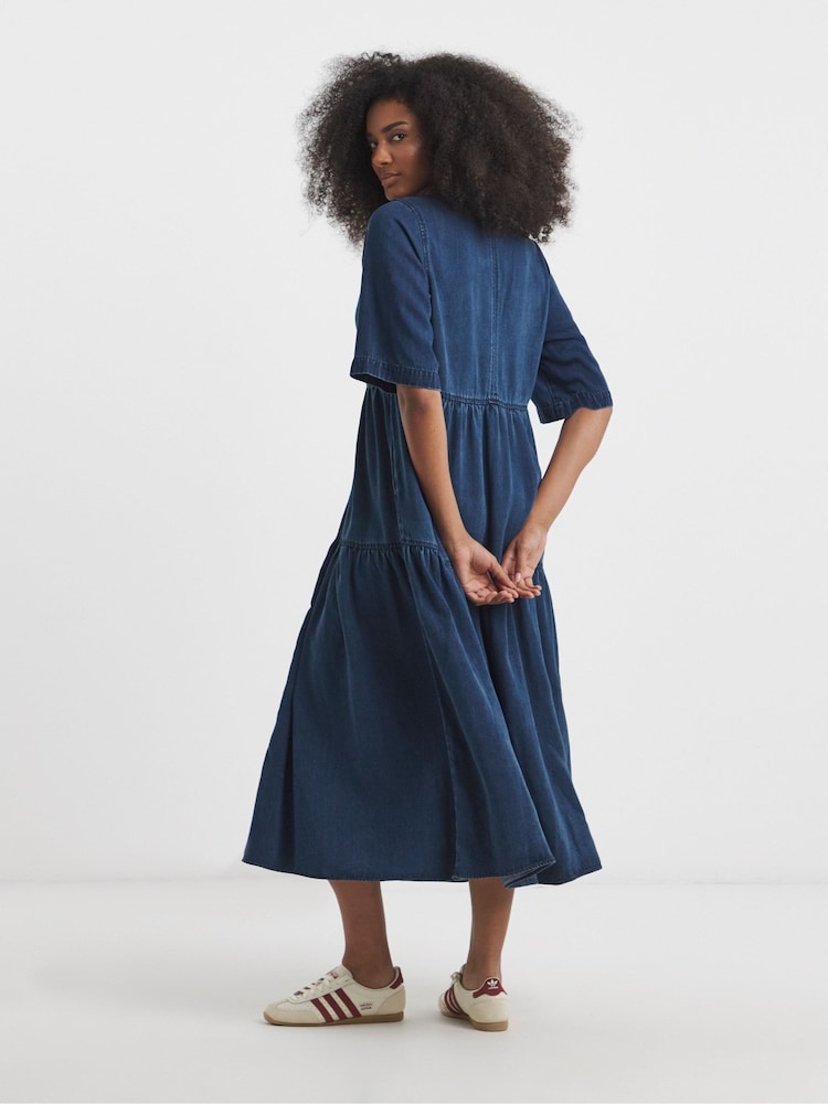 Simply Be Button Through Tiered Denim Smock Dress - Imagen 2 de 4