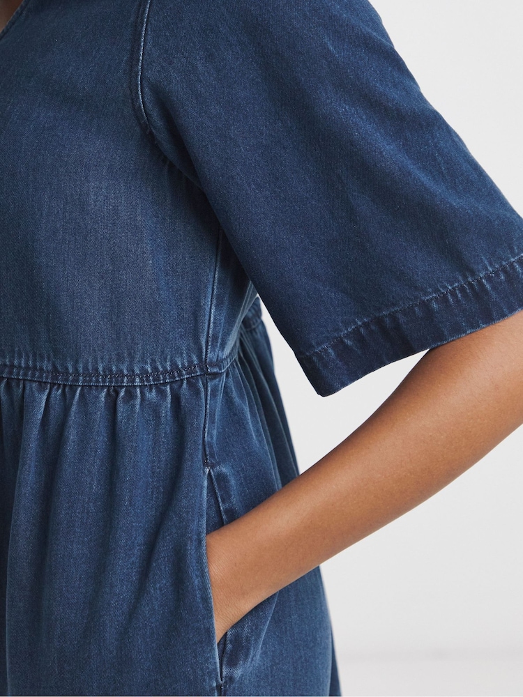 Buy Simply Be Blue Button Through Tiered Denim Smock Dress from Next  Netherlands