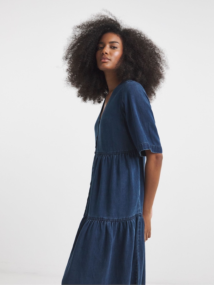 Simply Be Button Through Tiered Denim Smock Dress - Imagen 4 de 4