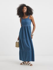 Simply Be Blue Rick Rack Midaxi Denim Sundress - Image 1 of 4