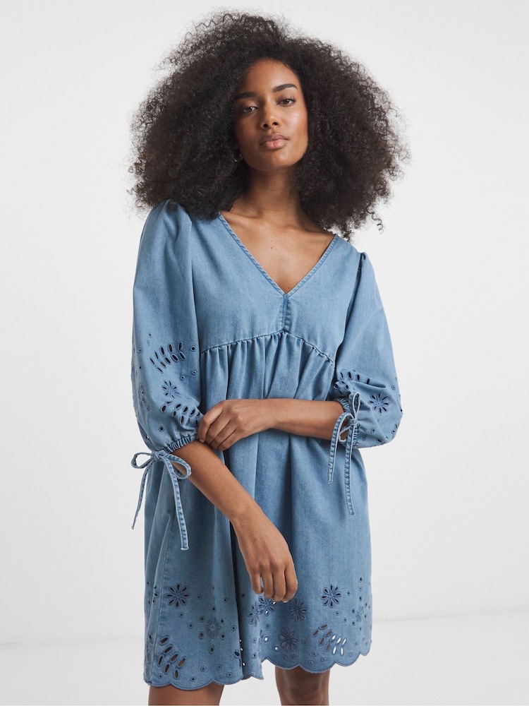 Buy Simply Be Blue Cut Work Mini Denim Smock Dress from Next USA