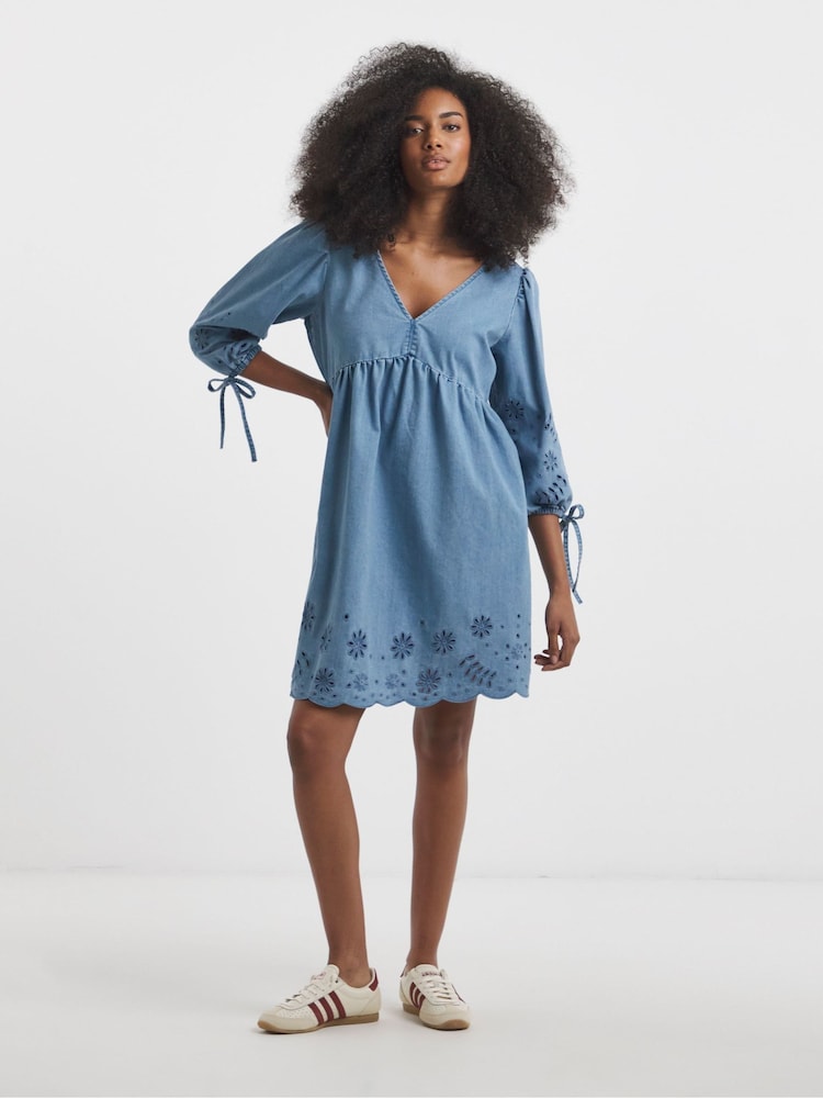 Simply Be Cut Work Mini Denim Smock Dress - Imagen 6 de 6 Simply Be Cut Work Mini Denim Smock Dress - Imagen 6 de 6
