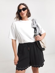 Simply Be Black Scallop Hem 100% Cotton Shorts - Image 5 of 5