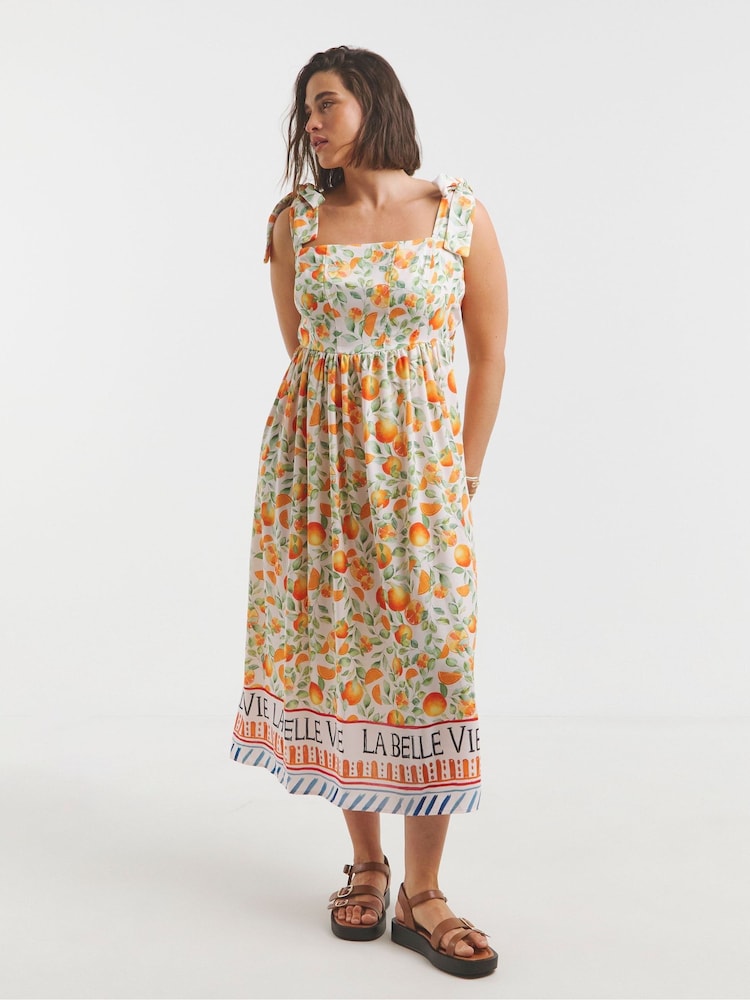 Simply Be Cream Tie Strap Midi Dress - Image 1 of 4