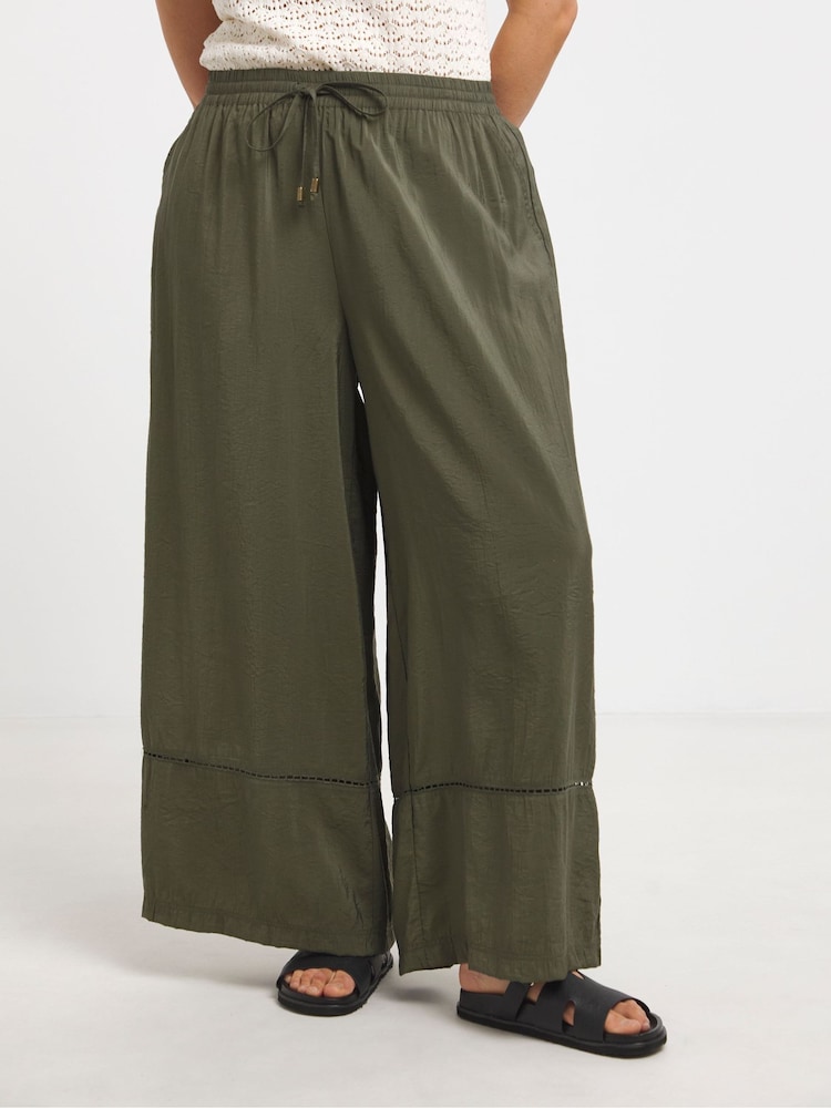 Simply Be Green Wide Fit Extreme Wide Leg Trim Detail Trousers - Image 1 of 5