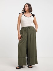 Simply Be Green Wide Fit Extreme Wide Leg Trim Detail Trousers - Image 3 of 5