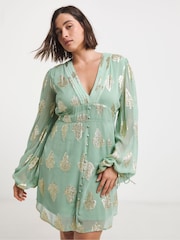 Simply Be Green Jacquard Skater Dress - Image 1 of 4