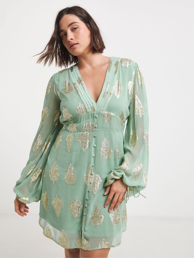 Simply Be Green Jacquard Skater Dress - Image 1 of 4