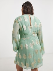 Simply Be Green Jacquard Skater Dress - Image 2 of 4