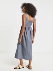 Simply Be Blue 100% Cotton Cargo Notch Neck Apron Midi Dress - Image 2 of 4