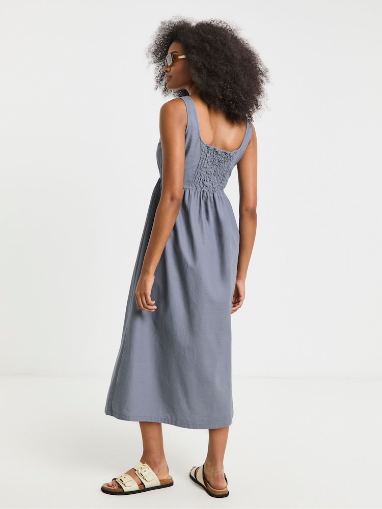 Simply Be Blue 100% Cotton Cargo Notch Neck Apron Midi Dress - Image 2 of 4