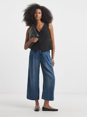 Simply Be Blue Lightweight Denim Cropped Wide Leg Jeans - Image 1 of 4