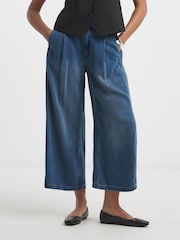 Simply Be Blue Lightweight Denim Cropped Wide Leg Jeans - Image 4 of 4