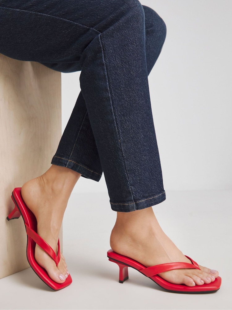 Simply Be Red Extra Wide Fit Toe Post Kitten Heels - Image 1 of 4 Simply Be Red Extra Wide Fit Toe Post Kitten Heels - Image 1 of 4