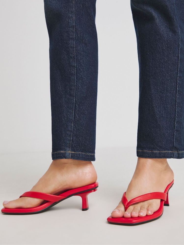 Simply Be Red Extra Wide Fit Toe Post Kitten Heels - Image 2 of 4 Simply Be Red Extra Wide Fit Toe Post Kitten Heels - Image 2 of 4