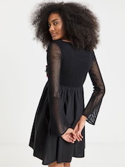 Simply Be Black Embroidered Crochet Skater Dress - Image 2 of 3